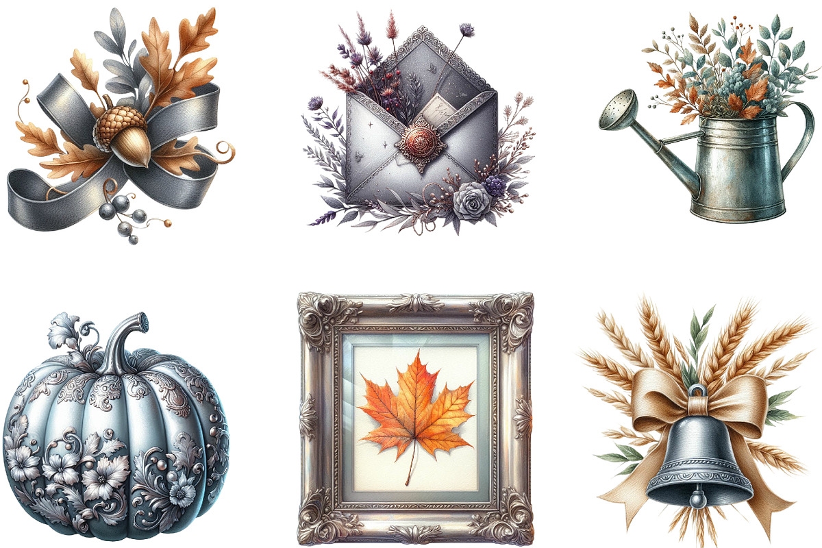 Silver Vintage Aesthetic Autumn Png, an Illustration by cherrydesign (Photo 3 of 3)