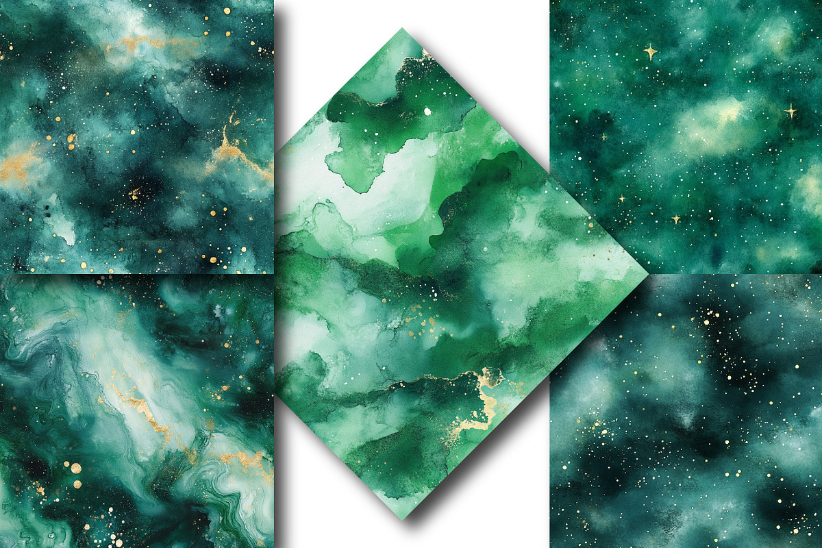 Emerald Watercolor Galaxy Pattern, an Illustration by DreamPrint404 (Photo 4 of 5)
