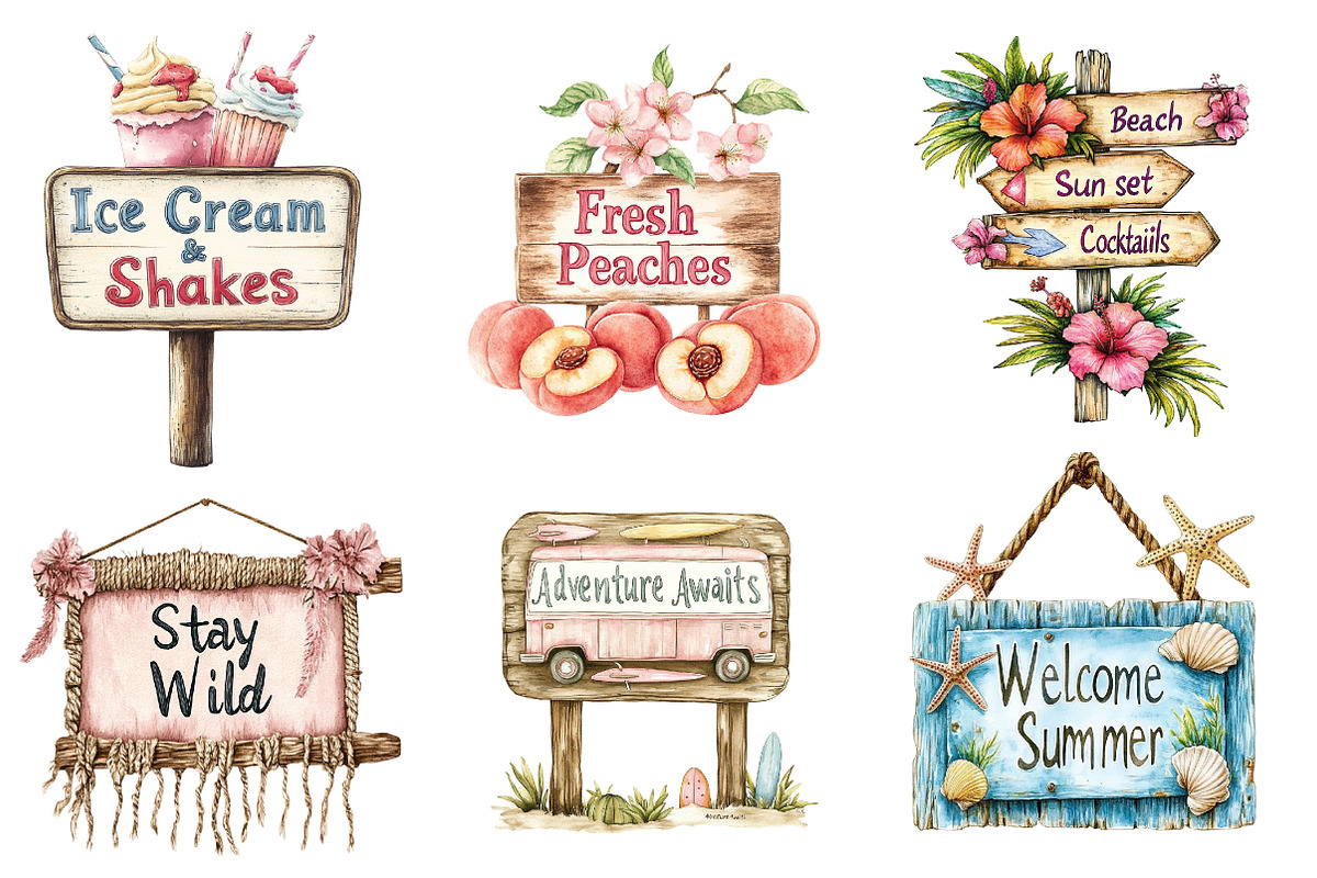 Summer Wooden Sign Board Clipart, an Illustration by CreationArt (Photo 5 of 5)