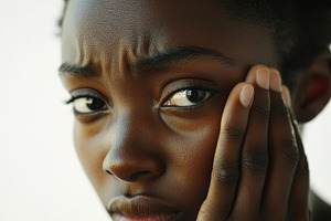 Young womans worried look, a Photo by Beautiful things