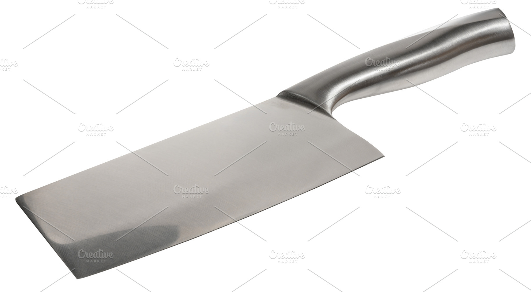 Kitchen knife cleaver with wide blade and metal handle. Close-up, a Food & Drink Photo by ndanko
