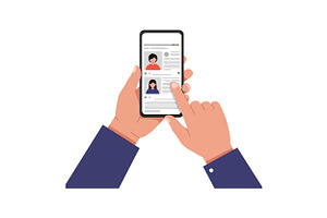 Hands holding a smartphone displayin, an Illustration by designvectx