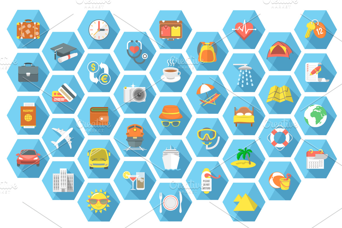 Traveling and tourism flat icons, an Icon by Vectorikart (Photo 1 of 2)