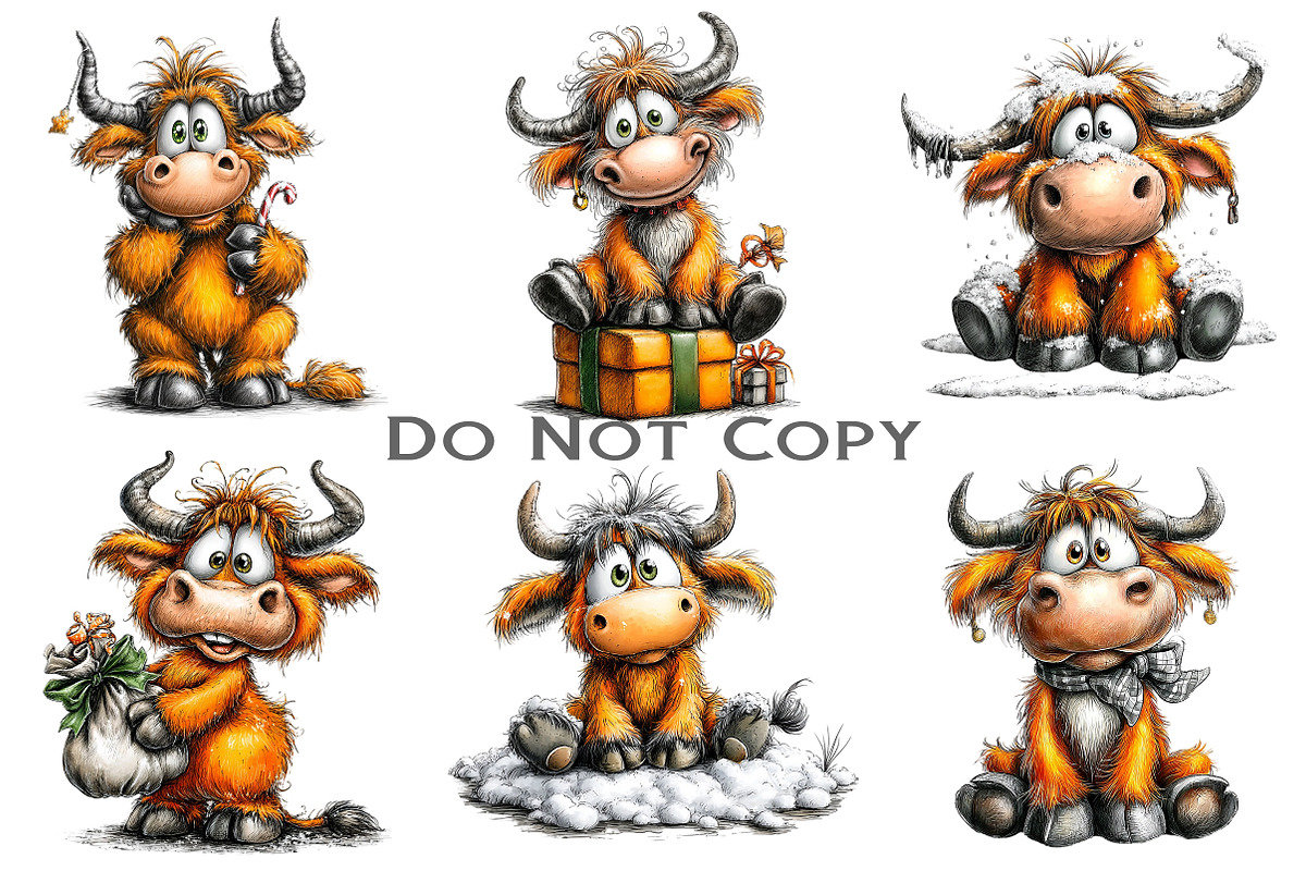 Funny Christmas Highland Cow Clipart, an Illustration by Craft Nest (Photo 7 of 8)