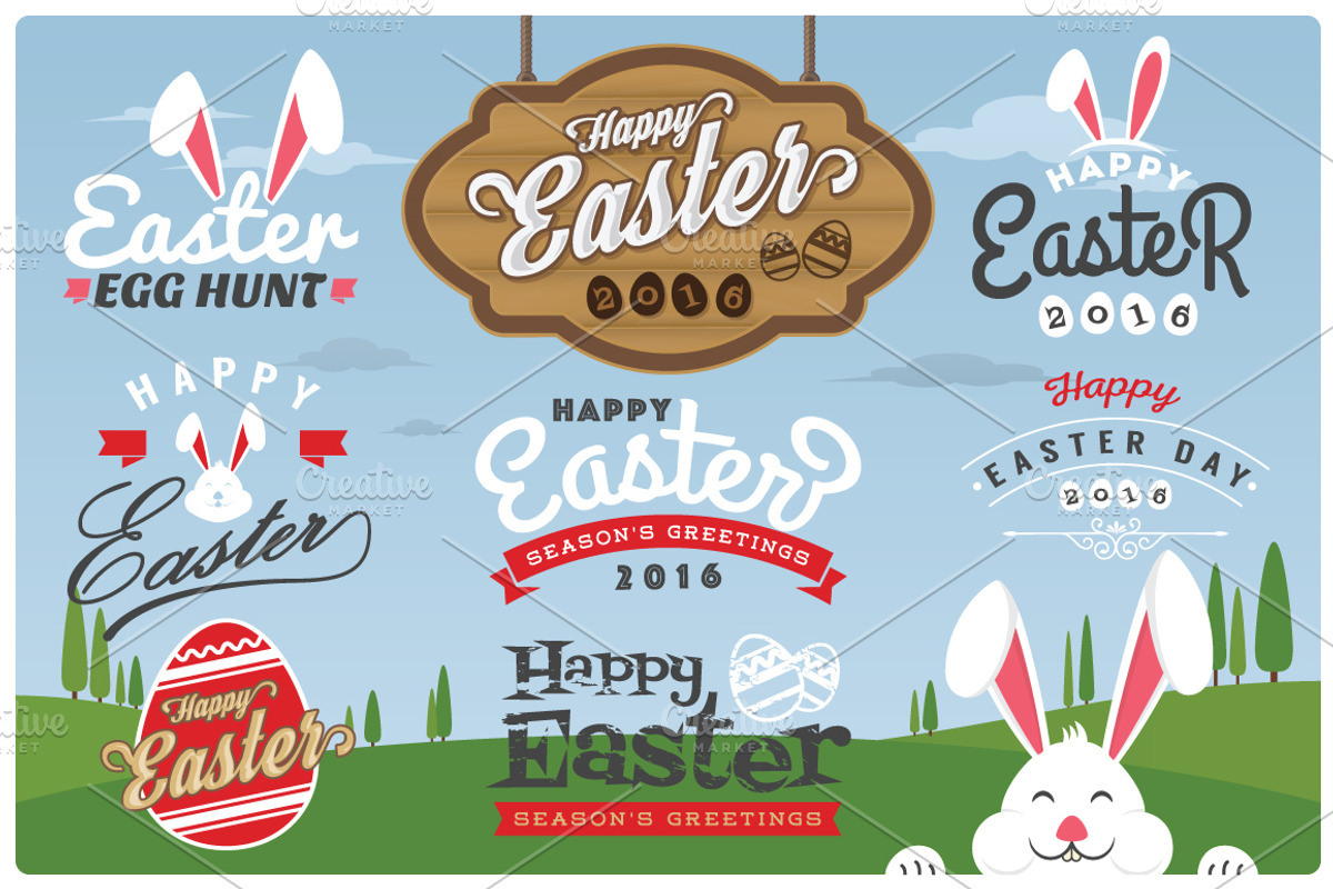 Easter Typography Labels and Element, an Object Graphic by Raftel (Photo 1 of 3)