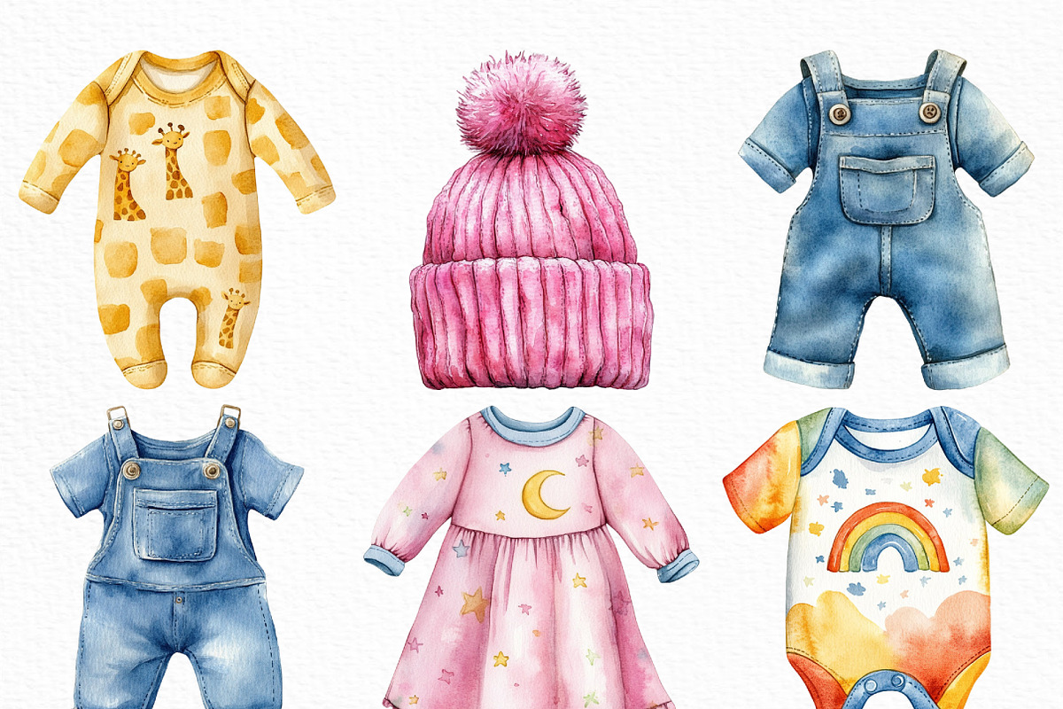 Baby Clothes Watercolor Clipart, an Illustration by Craft Nest (Photo 2 of 6)