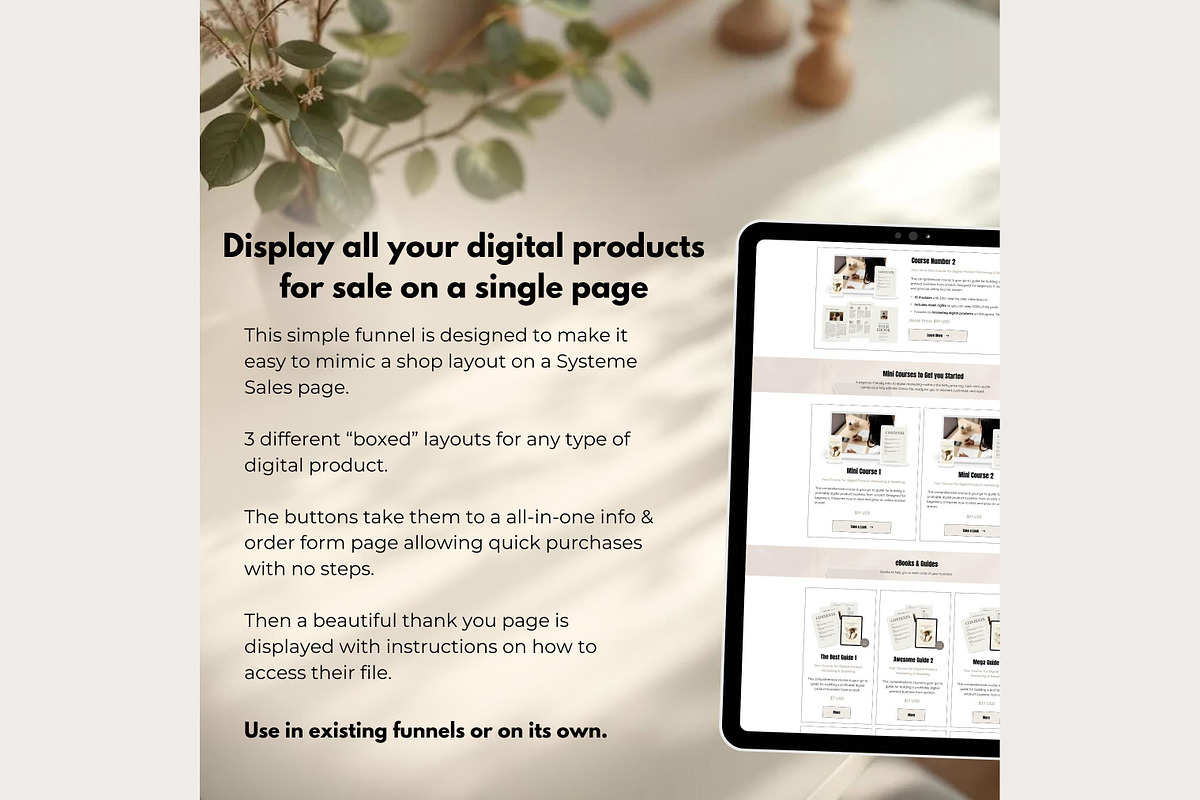 Systeme.io Modern Muse Shop Funnel, a Landing Page Template by Hayley's Digital Hub (Photo 2 of 9)
