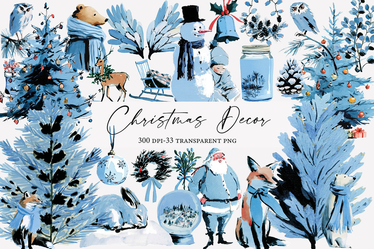 Watercolor Christmas Decor Clipart, an Illustration by Designworld (Photo 1 of 5)