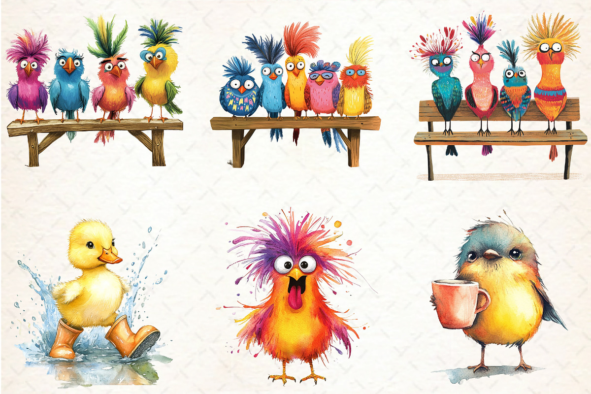 Cute Quirky Funny Birds Clipart, an Illustration by Libby Wishes (Photo 4 of 6)