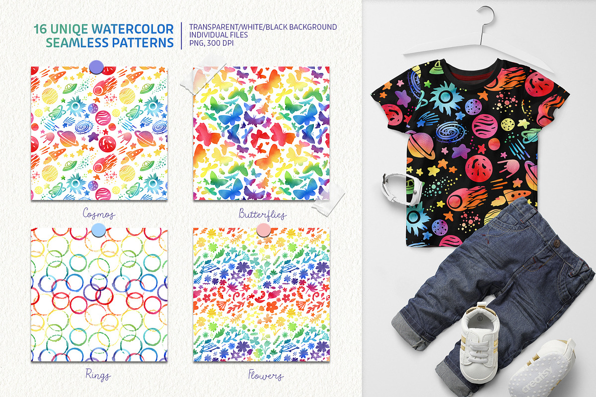 Watercolor Rainbow Patterns&Elements, a Pattern Graphic by PenguinArtStudio (Photo 2 of 11)