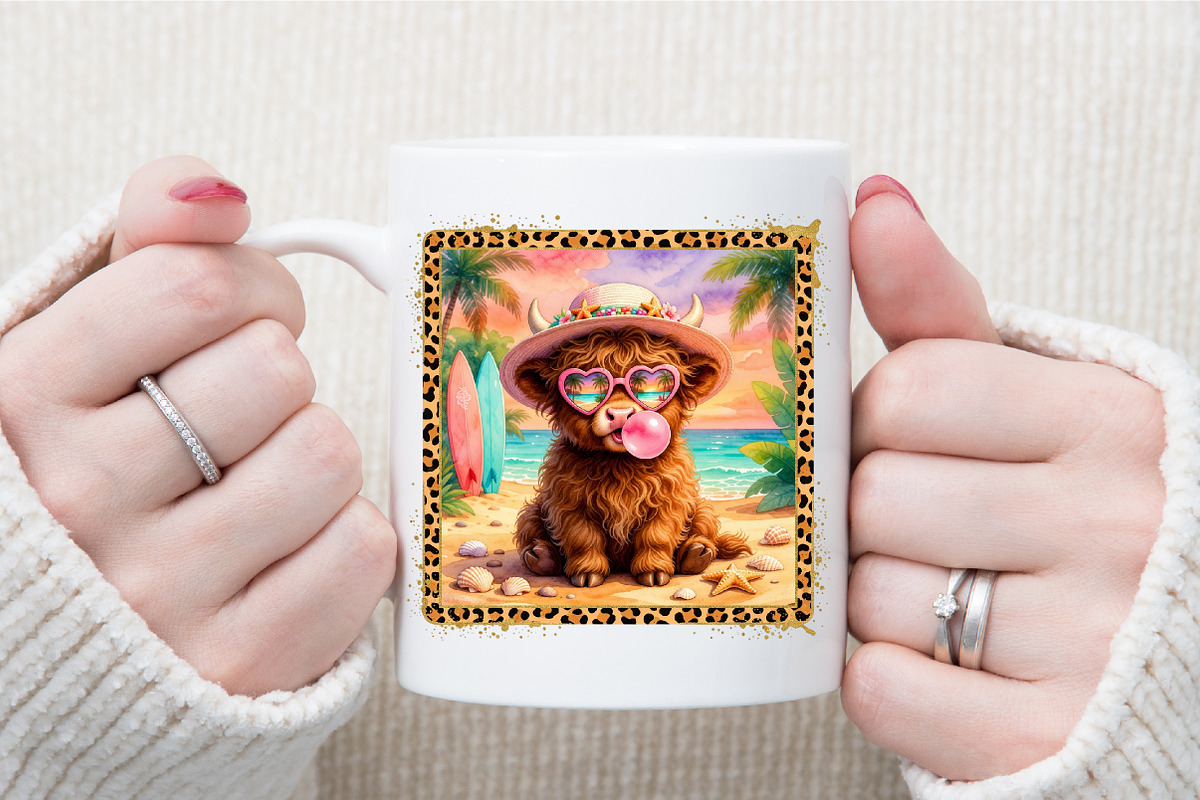 Cute Highland Cow Beach Summer PNG, a Work Illustration by Sublimation Artist (Photo 7 of 9)