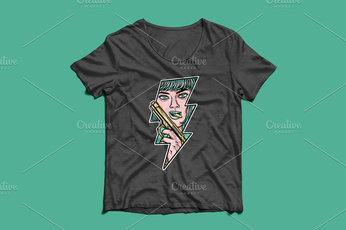 woman with a weapon in thunderbolt, a Person Illustration by gunaonedesign (Photo 3 of 4)