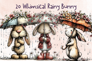 Whimsical Rainy Bunny Clipart