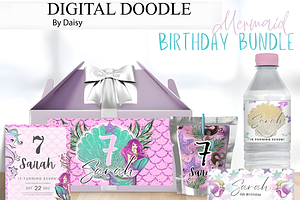 Mermaid Birthday Bundle Canva Templa, a Marketing Template by Coco Bloom