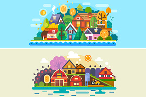 Pretty Rural Landscapes., an Illustration by TastyVector