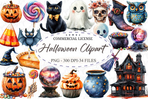 Watercolor Halloween Clipart, an Illustration by designcity5