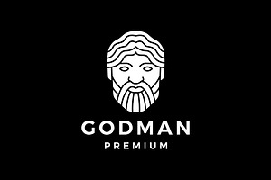 Bearded Man God Greek Logo Vector