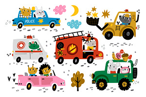 Cartoon Animal Drivers. Cute Baby