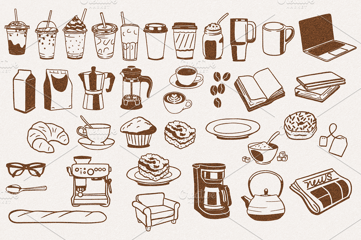 Coffee Hand Drawn Line Illustrations, a Food Illustration by Onyx Templates (Photo 2 of 4)