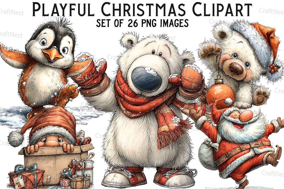 Playful Christmas Clipart, an Illustration by Craft Nest (Photo 1 of 7)