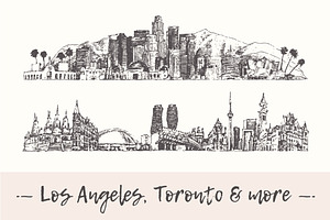 Set of 18 world's cities skylines, a Work Illustration by TheMountBirdStudio
