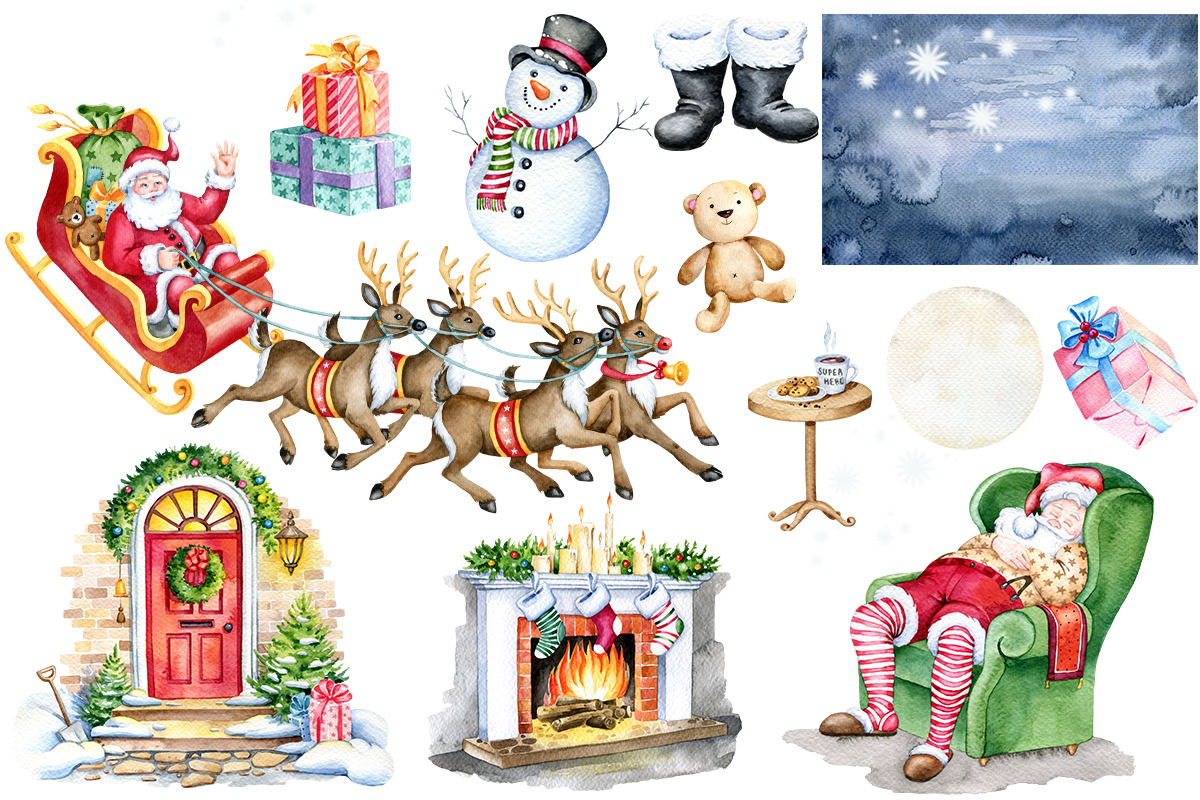 Santa Claus Sleigh Clipart set, an Illustration by SimpleWishesArt (Photo 2 of 6)