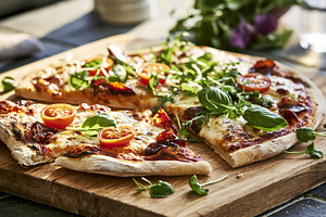 Two delicious Italian pizzas with mozzarella, tomato sauce, and various fresh t, a Photo by Studio ANNA