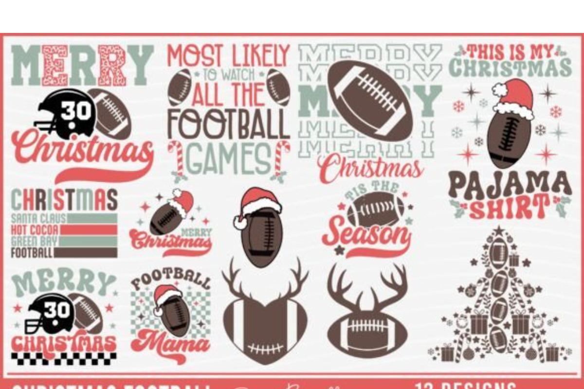 12 Christmas Football SVG Bundle, a Graphic by BeeCraftR (Photo 1 of 11)
