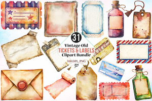 Vintage Old Tickets & Labels Clipart, a Seasonal Illustration by Canvas Craft
