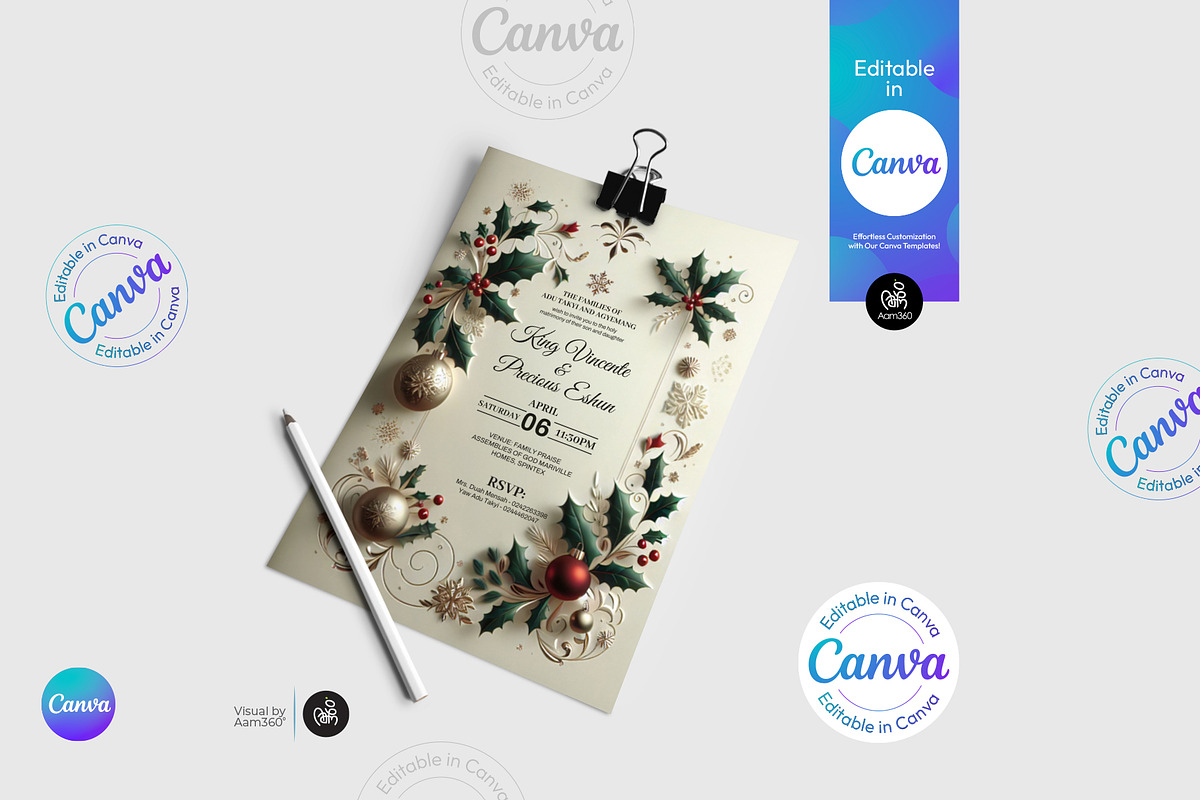 Christmas Wedding Invitation Flyer, a Flyer Template by Aam360 (Photo 3 of 5)