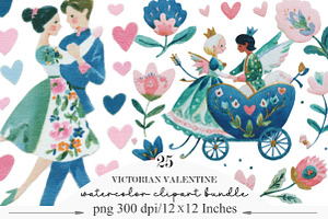 Victorian Valentine Bundle Clipart, an Illustration by Designking