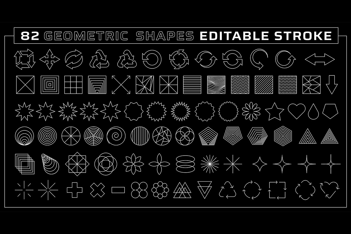 82 Linear Geometric Shapes Stroke, a Graphic by craftlove