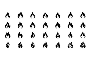 Set of black flame icons isolated on