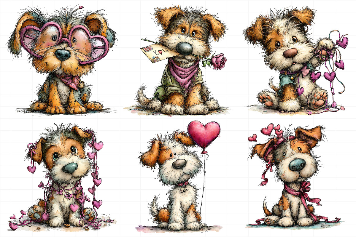 Whimsical Valentine Dog Clipart, an Illustration by Daily.Designs (Photo 3 of 7)