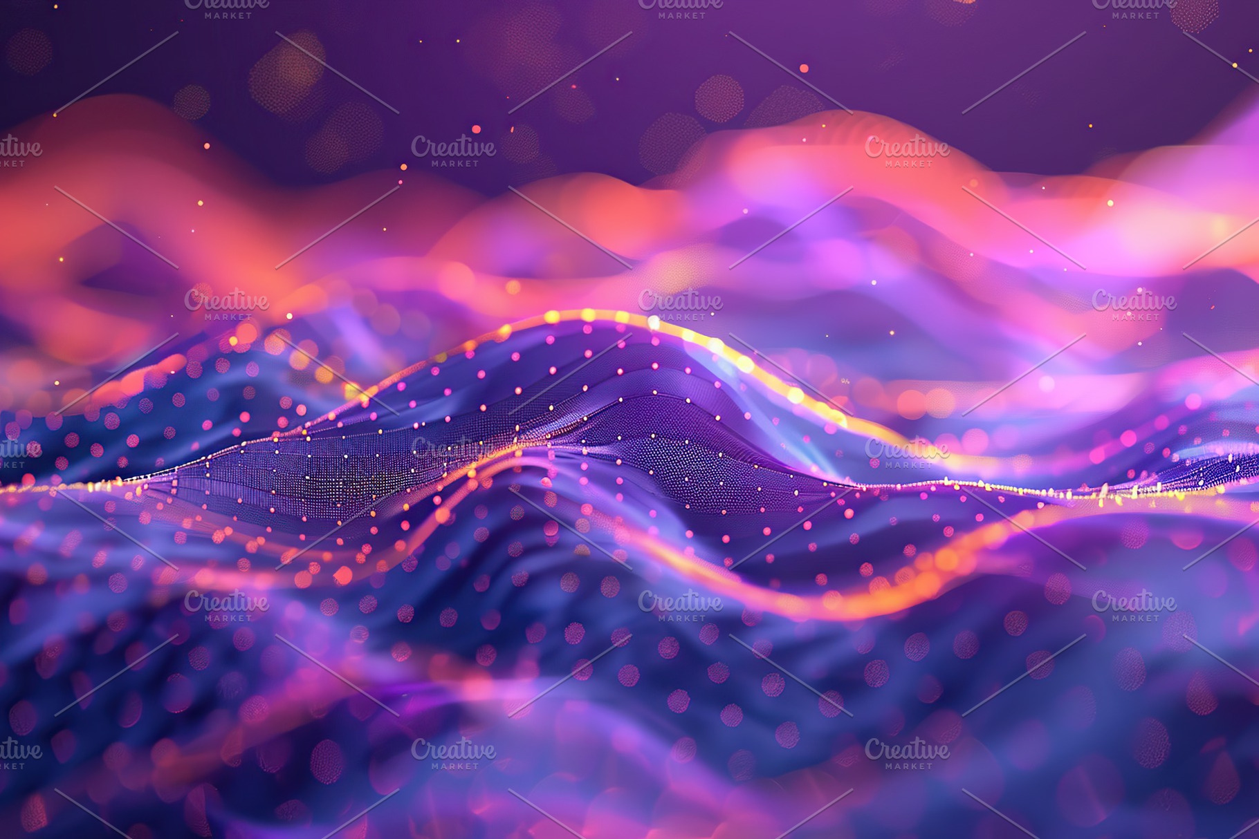 Hologram of network with connecting dots and waves on dark background. Data tec, a Photo by AlyaAnd