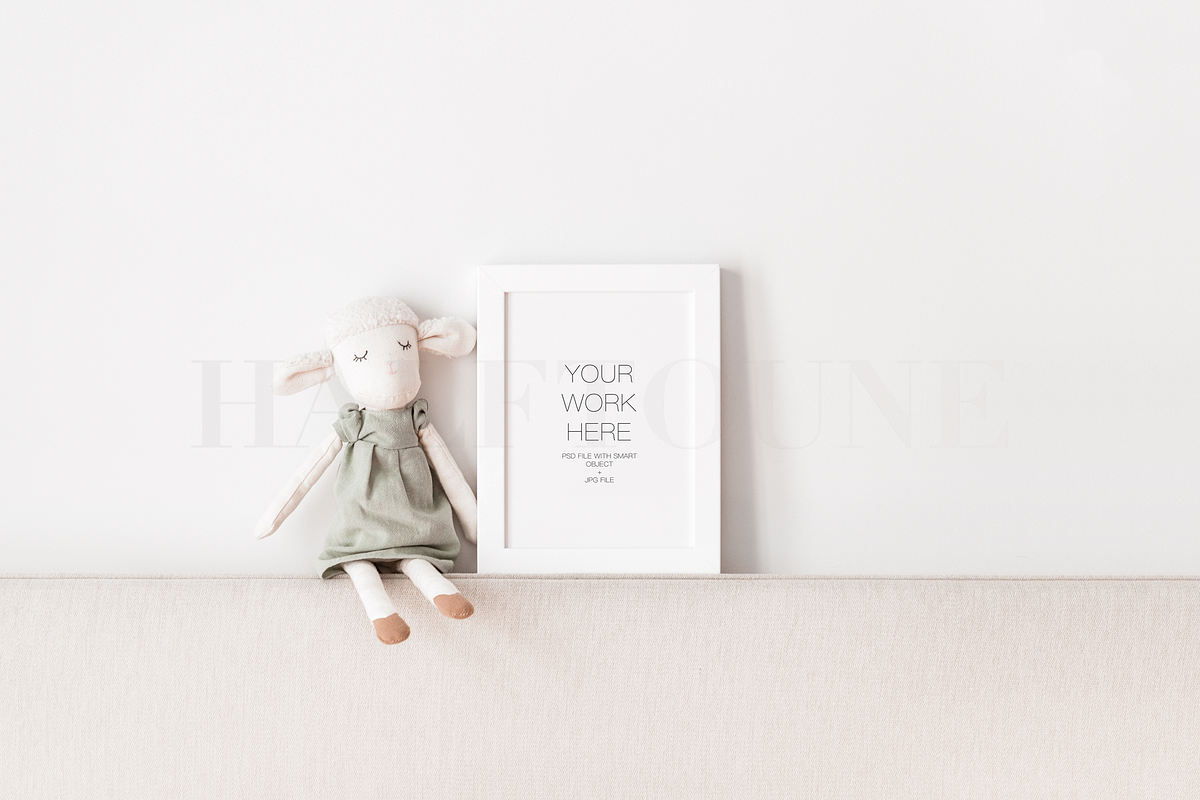 White Frame & Lamb Toy Mockup, a Mockup by HALFTOUNE (Photo 4 of 4)