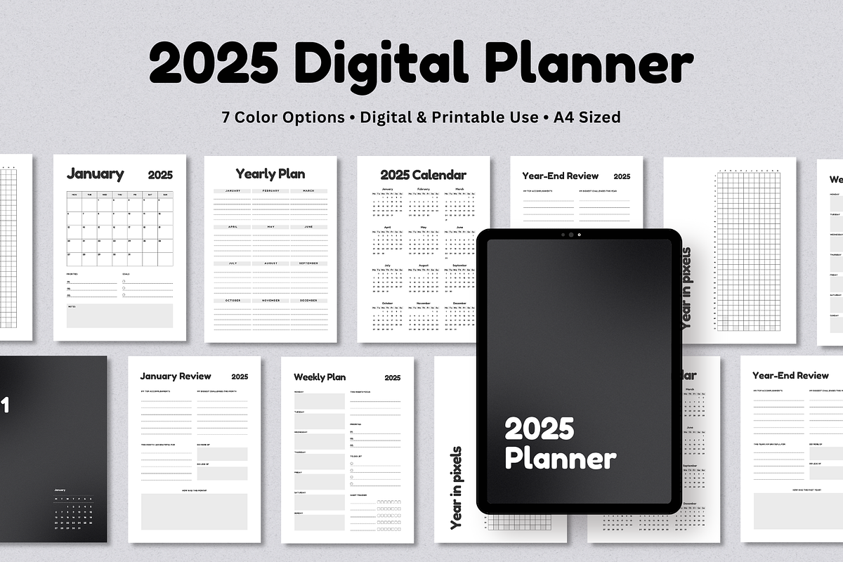 2025 Digital Planner Printable A4, a Print Template by The Chaos Project (Photo 1 of 8)