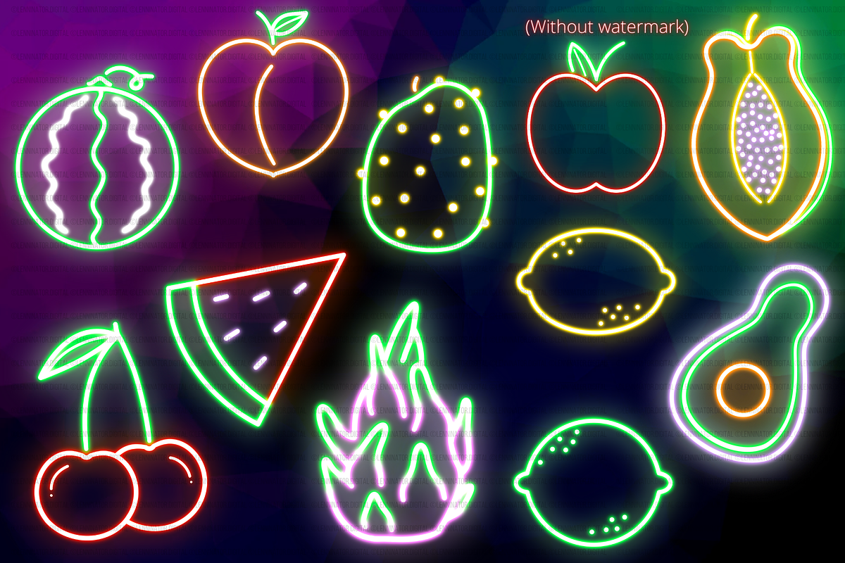 Tropical Neon Fruit Clipart PNG, a Food Illustration by Lenninator Digital (Photo 4 of 4)
