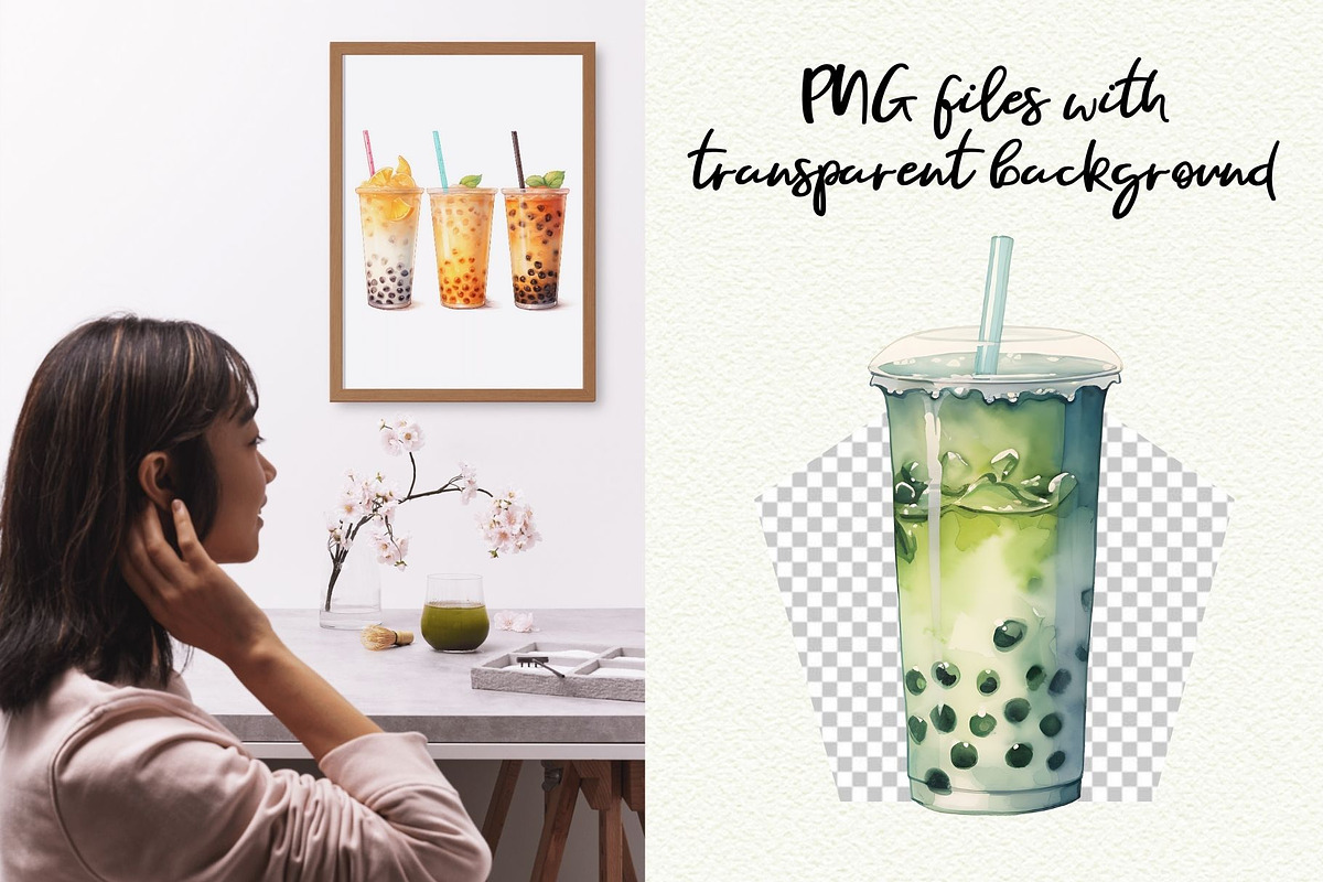Bubble Tea Watercolor Clipart, a Food Illustration by Anna Design Studio (Photo 6 of 11)