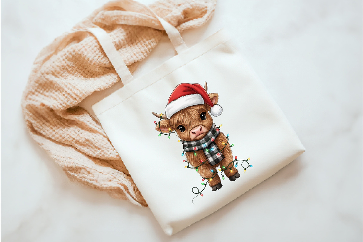 Christmas Lights Highland Cow Png, an Illustration by Watercolor design (Photo 2 of 6)