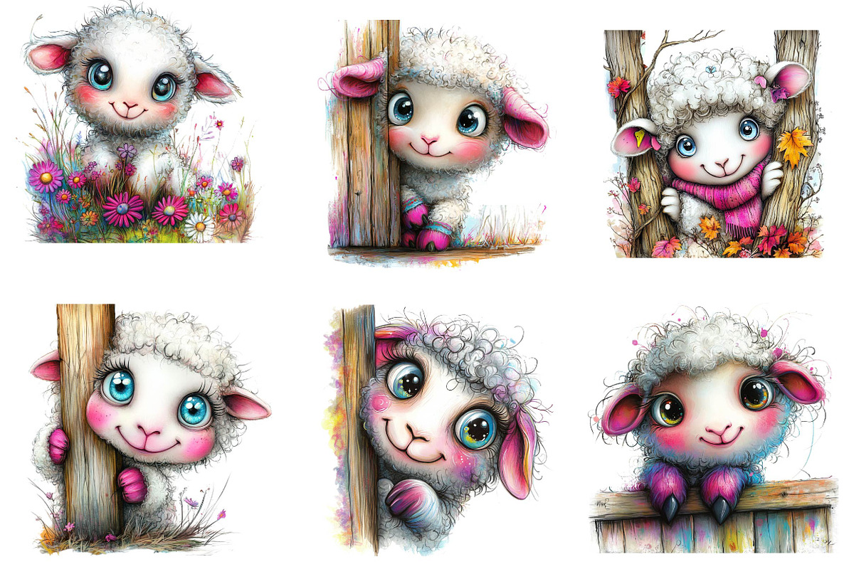 Peekaboo Sheep Clipart, an Illustration by CreationArt (Photo 2 of 6)