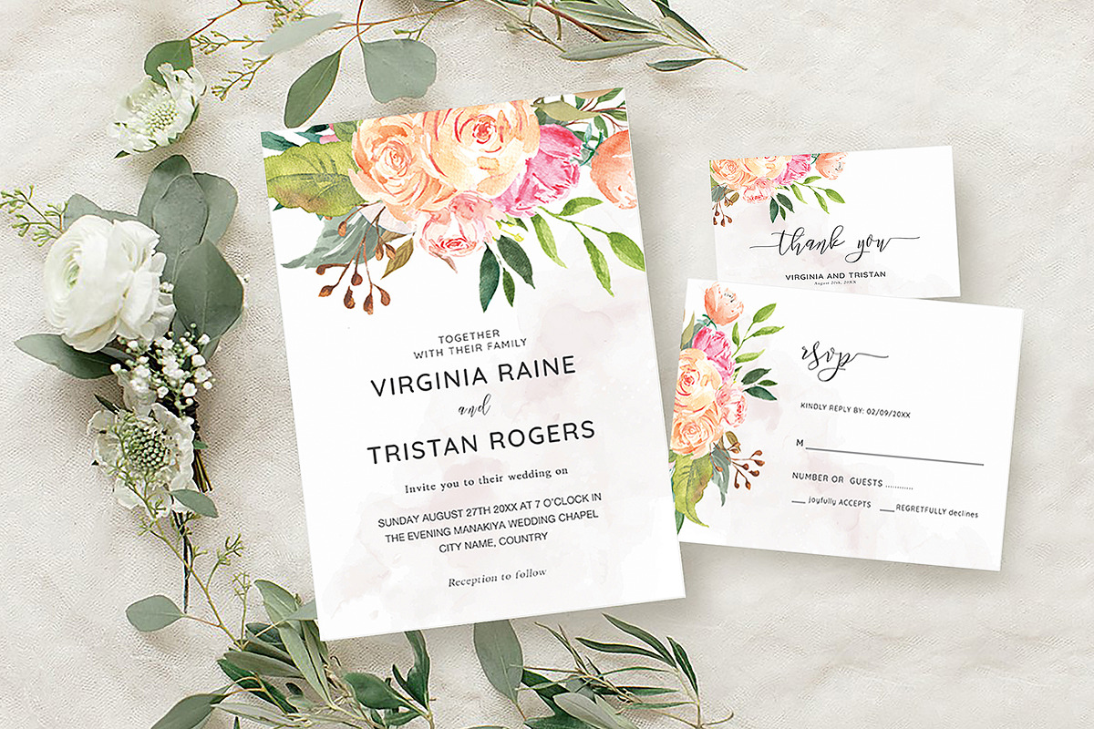 Blush Floral Wedding Invitation Set, an Invitation Template by DesignDevisers (Photo 12 of 15)