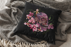 Embroidery Skull And Orchid