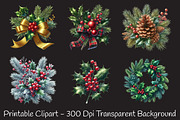 Festive Holly & Pine Branch Clipart, an Illustration by RobertsArt (Thumbnail 3 of 5)