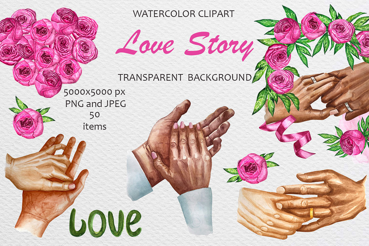 Watercolor peonies and hands clipart, a Person Illustration by Fresh art by Larysa (Photo 1 of 7)
