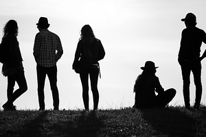 Silhouettes of five people standing, a Person Photo by MistyDay