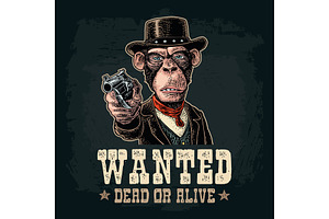 Monkey Gentleman Holding Revolver