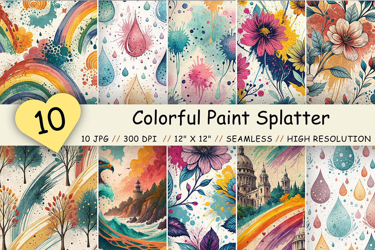 Colorful Paint Splatter Patterns, a Pattern Graphic by FloridPrintables (Photo 1 of 10)