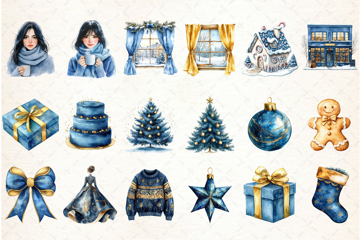 Gold and Blue Christmas Clipart, an Illustration by Libby Wishes (Photo 2 of 7)