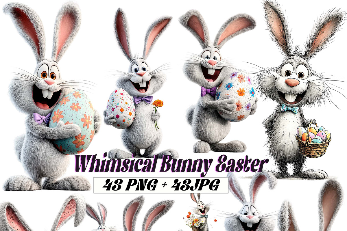 Whimsical Bunny Easter Clipart, an Illustration by one-touch (Photo 1 of 15)